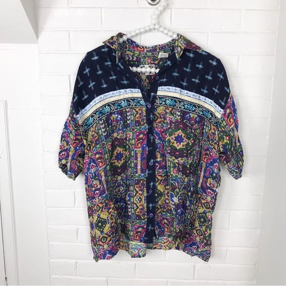 Vintage Tops - {Vintage} Multi Patterned Embellished Blouse